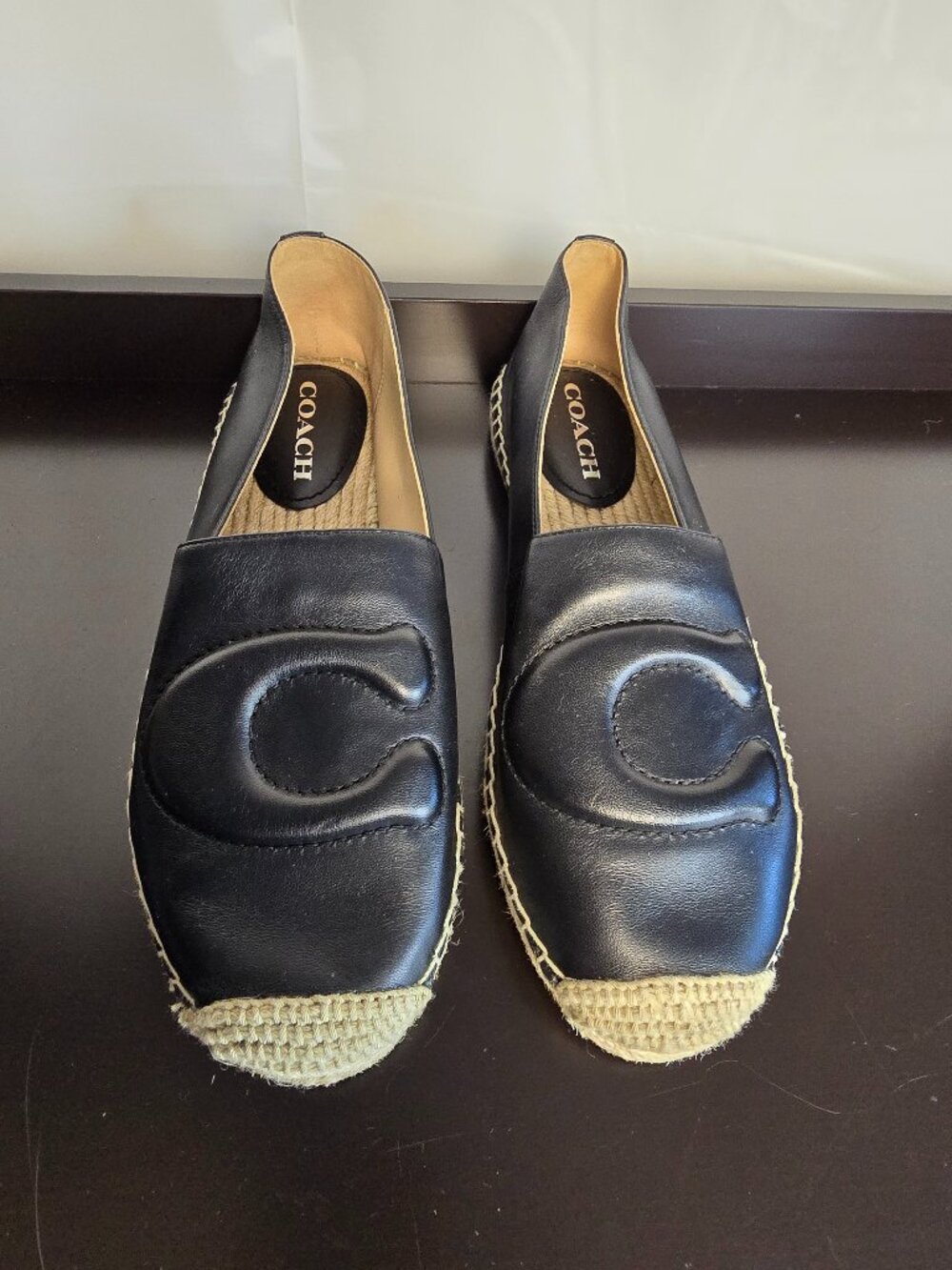 Coach Black Leather Cruz Espadrille Flats Size 9 Worn Once